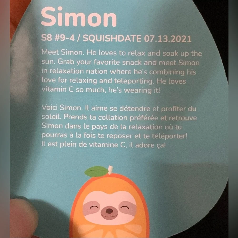 Squishmallows Simon the Sloth in an orange 9” NWT - Picture 10 of 10